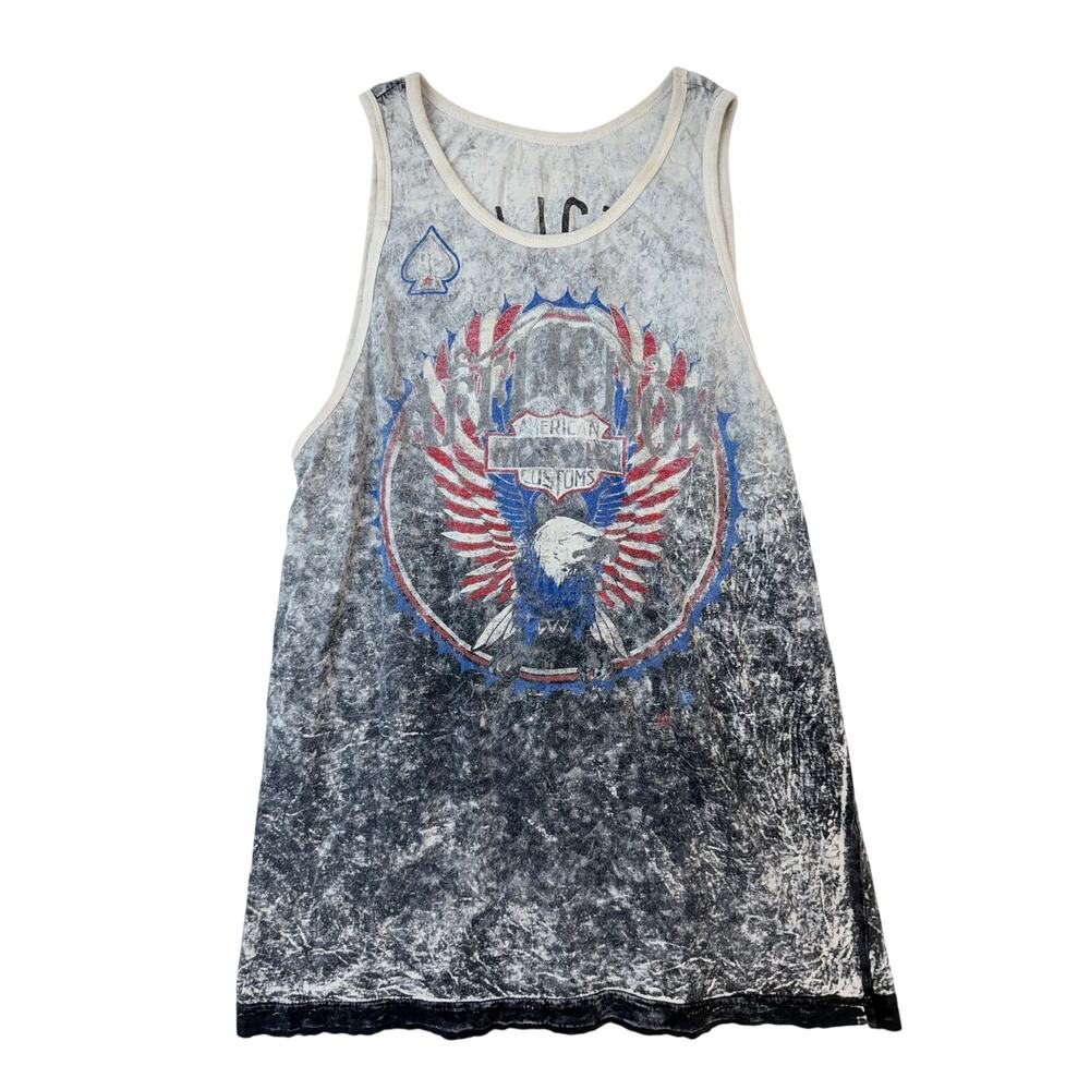 Affliction American Customs Graphic Tank Top Acid Wash Gray Size XL